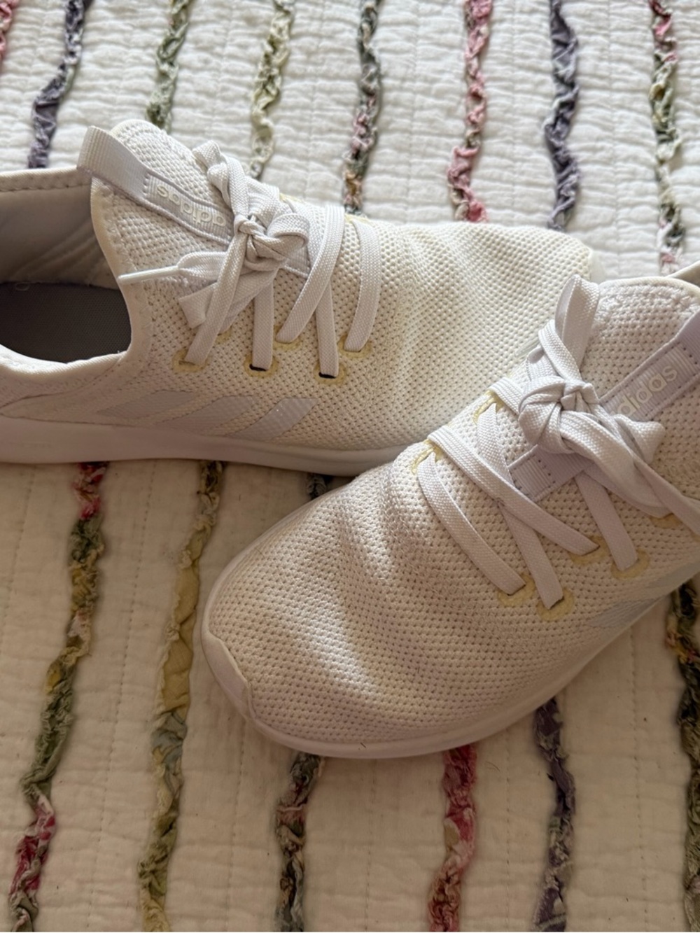 adidas Women’s White Knit Lace-Up Athletic Sneakers